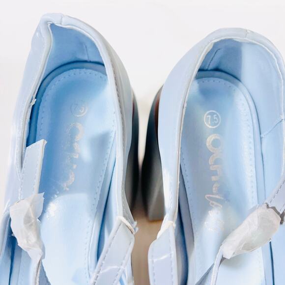 Ocho Toros Platform Heels Women 7.5 Tampico Baby Blue T-Strap Chunky Mary Jane - Picture 13 of 16